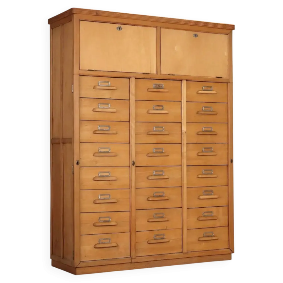 Meuble à dossiers vintage en bois, design Italie années 1950