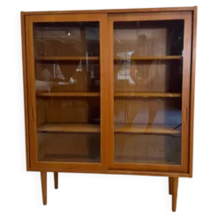 Meuble en teck avec portes coulissantes en verre, Danemark 1960