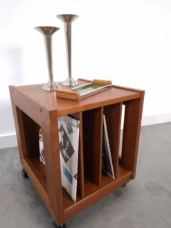 Meuble en teck LP sur roulettes, table d'appoint, table de nuit, meuble 2