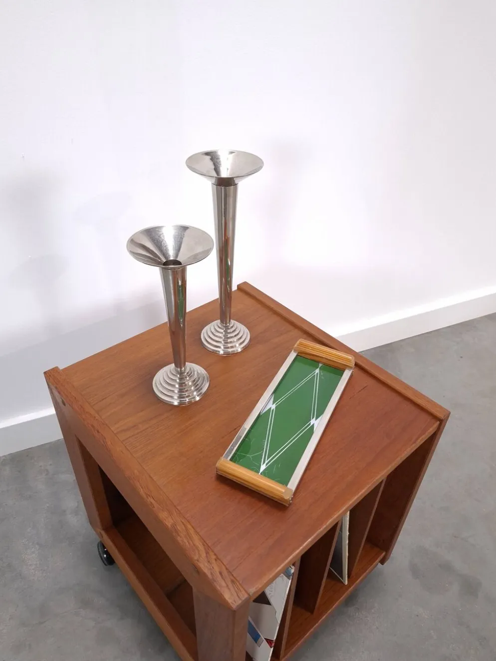 Meuble en teck LP sur roulettes, table d'appoint, table de nuit, meuble 2