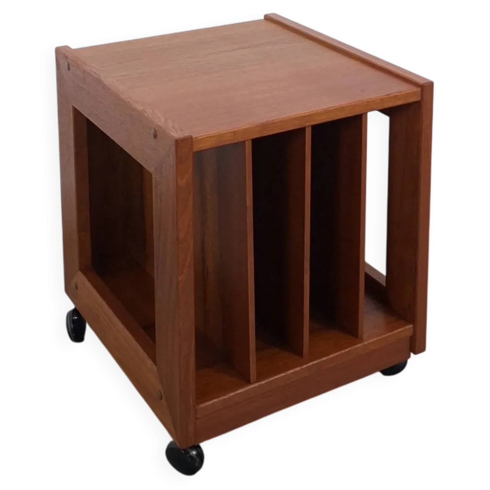 Meuble en teck LP sur roulettes, table d'appoint, table de nuit, meuble 2