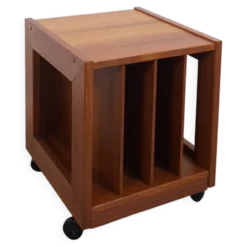 Meuble en teck LP sur roulettes, table d'appoint, table de nuit, armoire 1