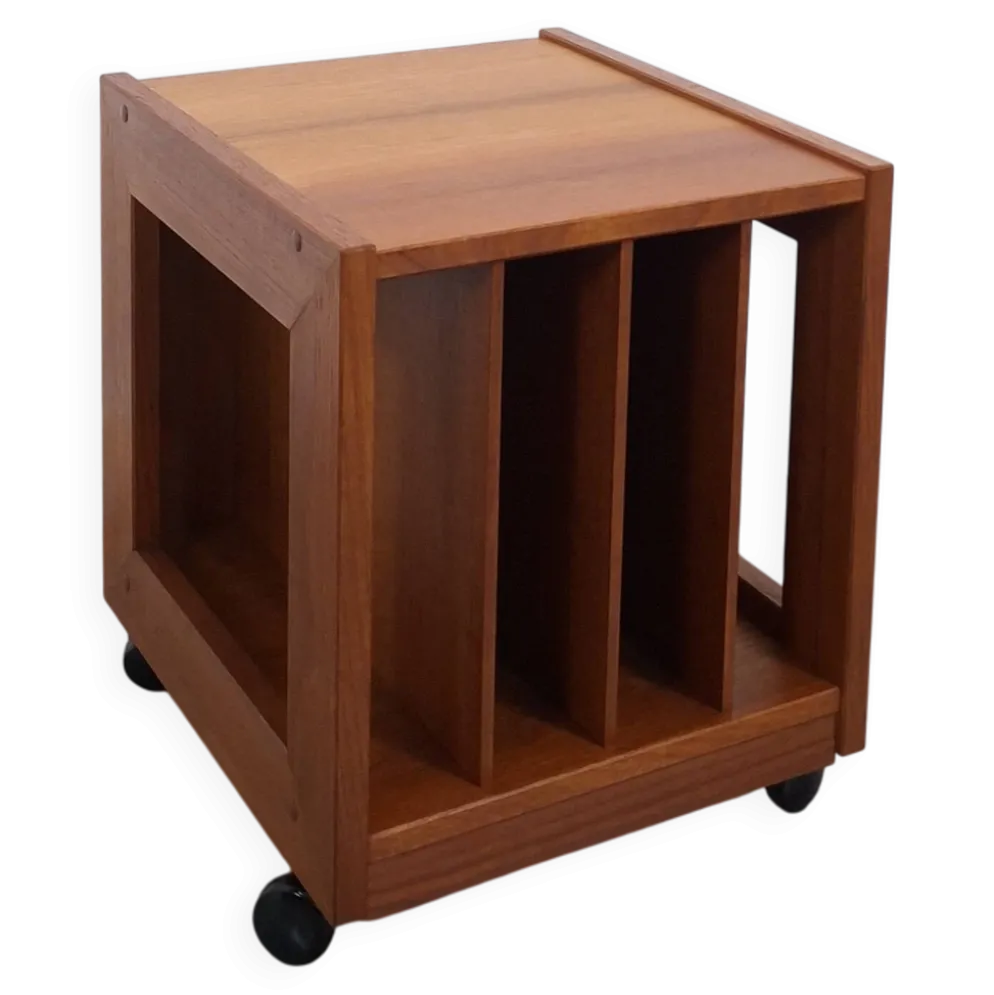 Meuble en teck LP sur roulettes, table d'appoint, table de nuit, armoire 1