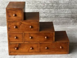 Meuble escalier Japonais Mid Century en bois massif