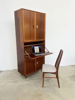 Meuble haut en acajou à abattant — bar ou secrétaire, sur mesure, années 60