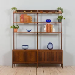 Meuble haut indépendant scandinave à deux baies en palissandre