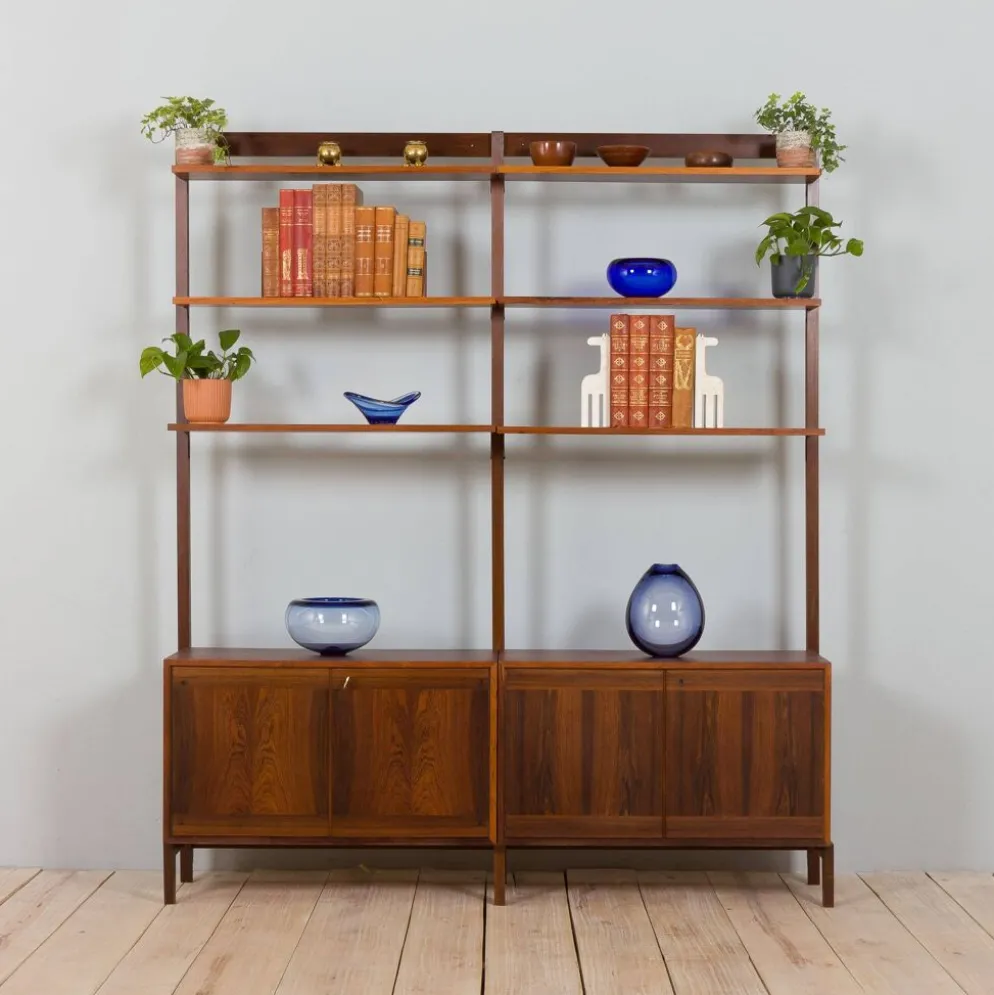 Meuble haut indépendant scandinave à deux baies en palissandre