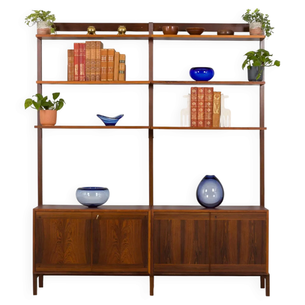 Meuble haut indépendant scandinave à deux baies en palissandre