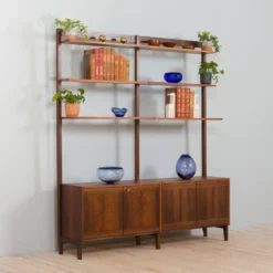 Meuble haut indépendant scandinave à deux baies en palissandre