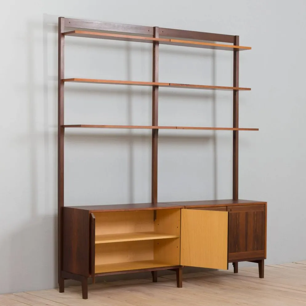 Meuble haut indépendant scandinave à deux baies en palissandre