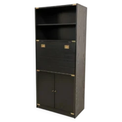 Meuble haut vintage noir style campaign avec garnitures d’angle en laiton