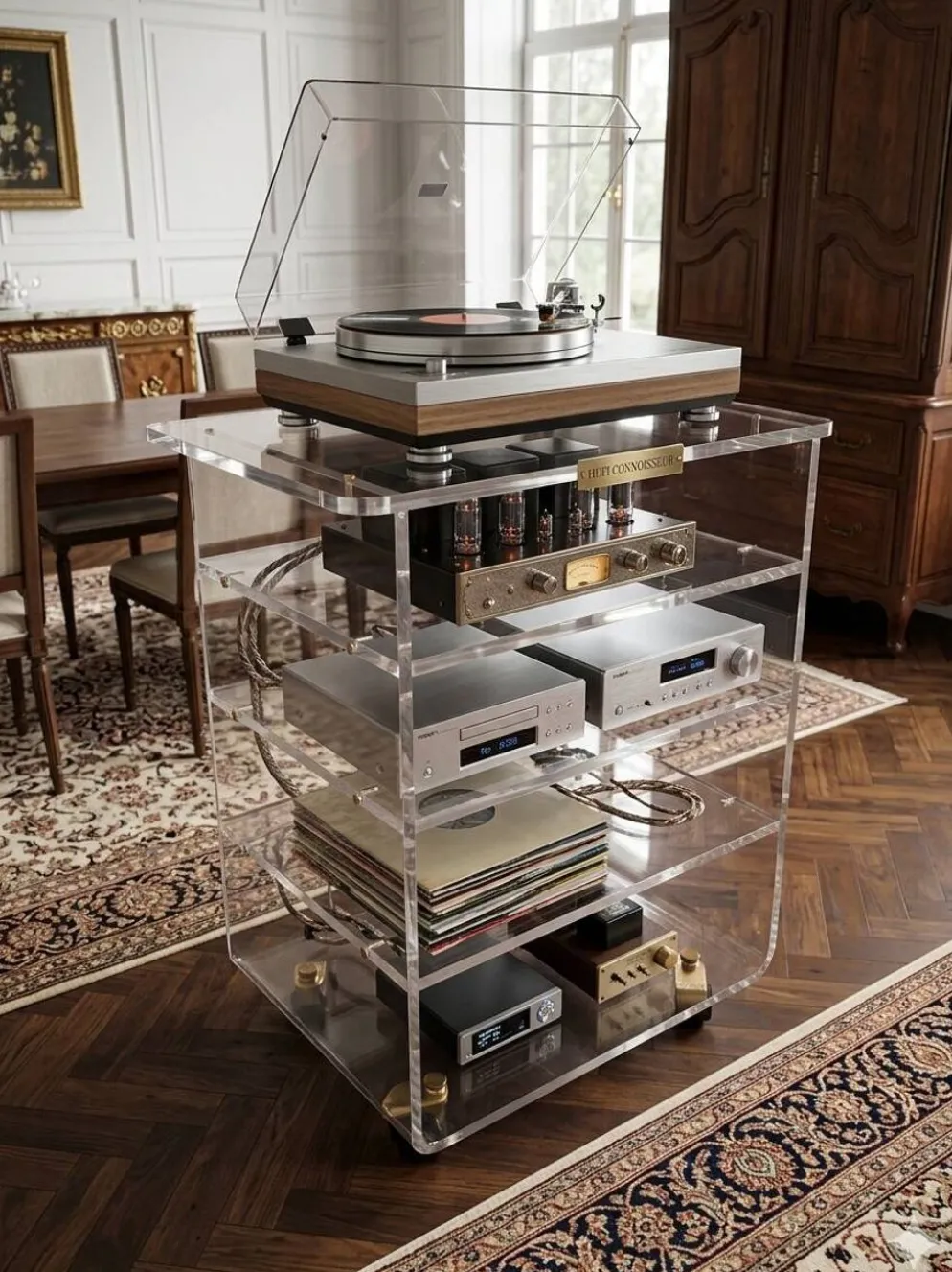 Meuble Hi-Fi en plexiglas des années 70