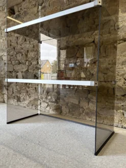 Meuble hi-fi en verre et aluminium pour Pieterman Holland, 1970
