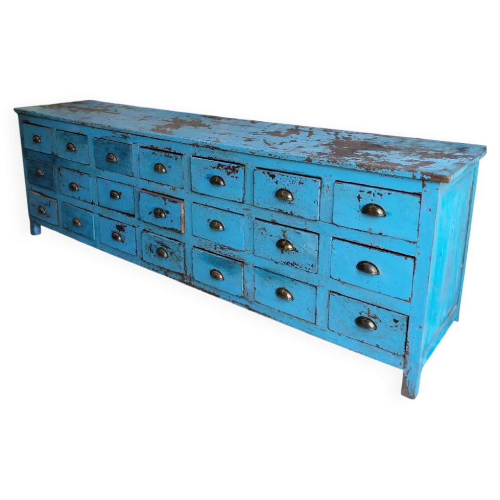 Meuble indien vintage en bois exotique, 21 tiroirs