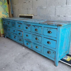 Meuble indien vintage en bois exotique, 21 tiroirs