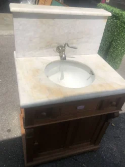 Meuble lavabo ancien Art Nouveau en bois et marbre C. Gervais Lyon