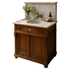 Meuble lavabo ancien Art Nouveau en bois et marbre C. Gervais Lyon