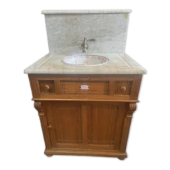 Meuble lavabo ancien Art Nouveau en bois et marbre C. Gervais Lyon