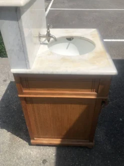 Meuble lavabo ancien Art Nouveau en bois et marbre C. Gervais Lyon