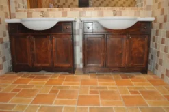 Meuble-lavabo vintage en bois de peuplier avec vasque, années 1960, lot de 2