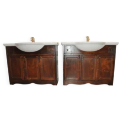 Meuble-lavabo vintage en bois de peuplier avec vasque, années 1960, lot de 2
