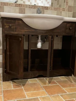 Meuble-lavabo vintage en bois de peuplier avec vasque, années 1960, lot de 2