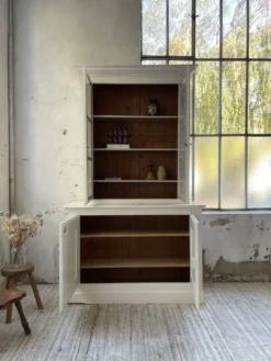 Meuble métier vitrine XL patine blanche