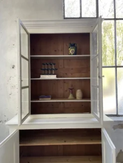 Meuble métier vitrine XL patine blanche