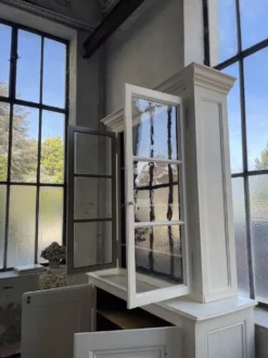 Meuble métier vitrine XL patine blanche