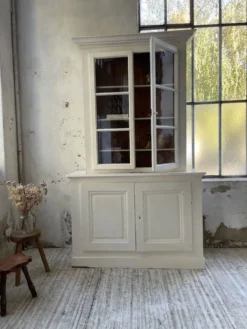 Meuble métier vitrine XL patine blanche