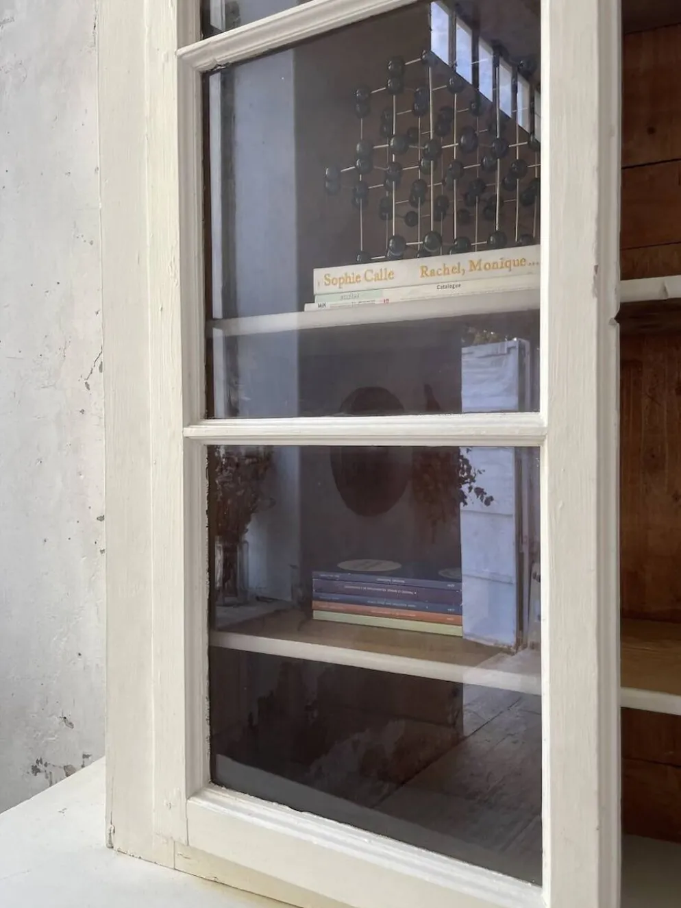 Meuble métier vitrine XL patine blanche