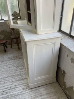 Meuble métier vitrine XL patine blanche