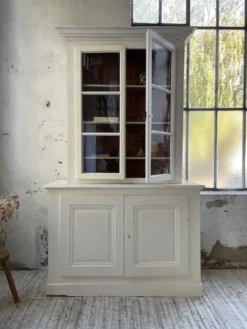 Meuble métier vitrine XL patine blanche