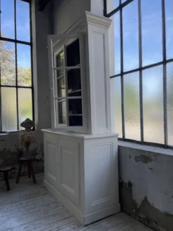 Meuble métier vitrine XL patine blanche