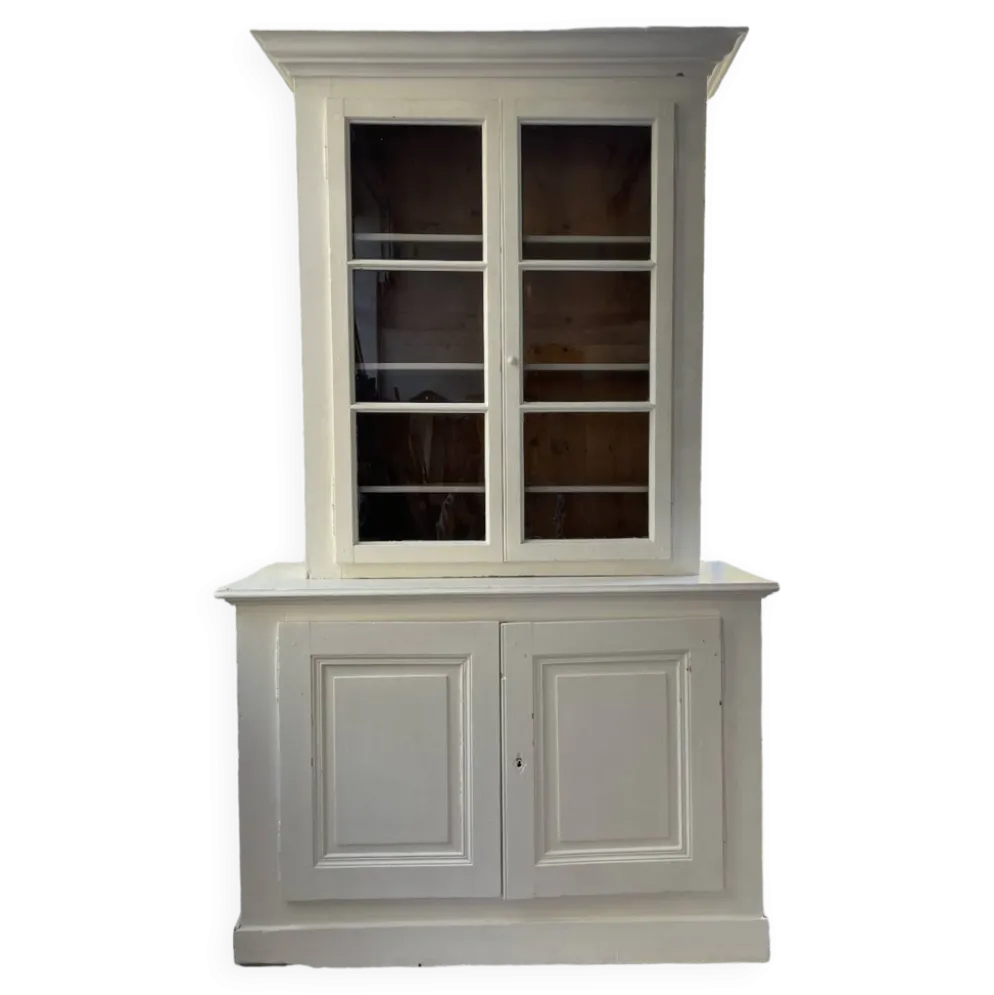 Meuble métier vitrine XL patine blanche