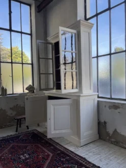 Meuble métier vitrine XL patine blanche