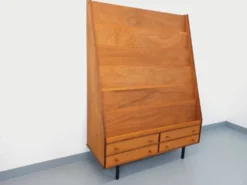 Meuble présentoir bibliothèque avec tiroirs vintage en bois des années 60