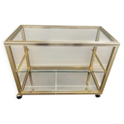 Meuble rangement télé hifi vidéo métal doré verre Pierre Vandel Paris 1970