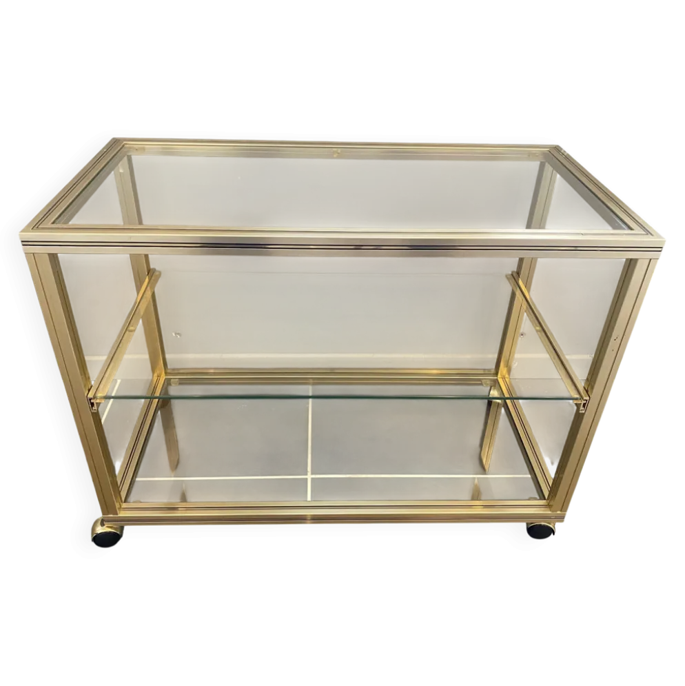 Meuble rangement télé hifi vidéo métal doré verre Pierre Vandel Paris 1970