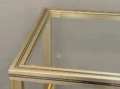 Meuble rangement télé hifi vidéo métal doré verre Pierre Vandel Paris 1970