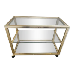 Meuble rangement télé hifi vidéo métal doré verre Pierre Vandel Paris 1970
