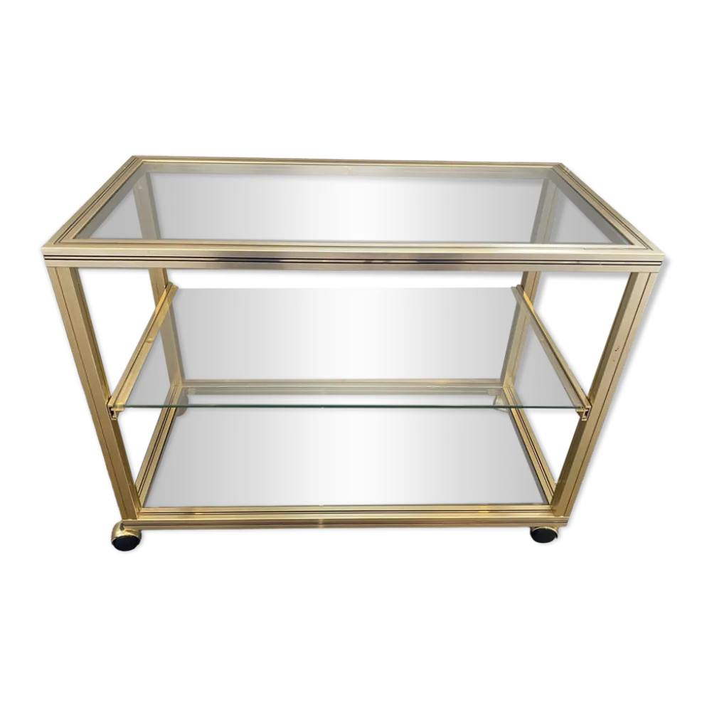 Meuble rangement télé hifi vidéo métal doré verre Pierre Vandel Paris 1970