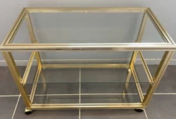 Meuble rangement télé hifi vidéo métal doré verre Pierre Vandel Paris 1970