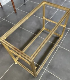 Meuble rangement télé hifi vidéo métal doré verre Pierre Vandel Paris 1970