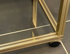 Meuble rangement télé hifi vidéo métal doré verre Pierre Vandel Paris 1970