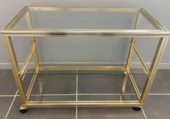 Meuble rangement télé hifi vidéo métal doré verre Pierre Vandel Paris 1970