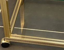 Meuble rangement télé hifi vidéo métal doré verre Pierre Vandel Paris 1970