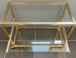 Meuble rangement télé hifi vidéo métal doré verre Pierre Vandel Paris 1970