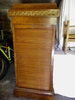 Meuble à rideau classeur meuble bureau ancien acajou et bronze doré