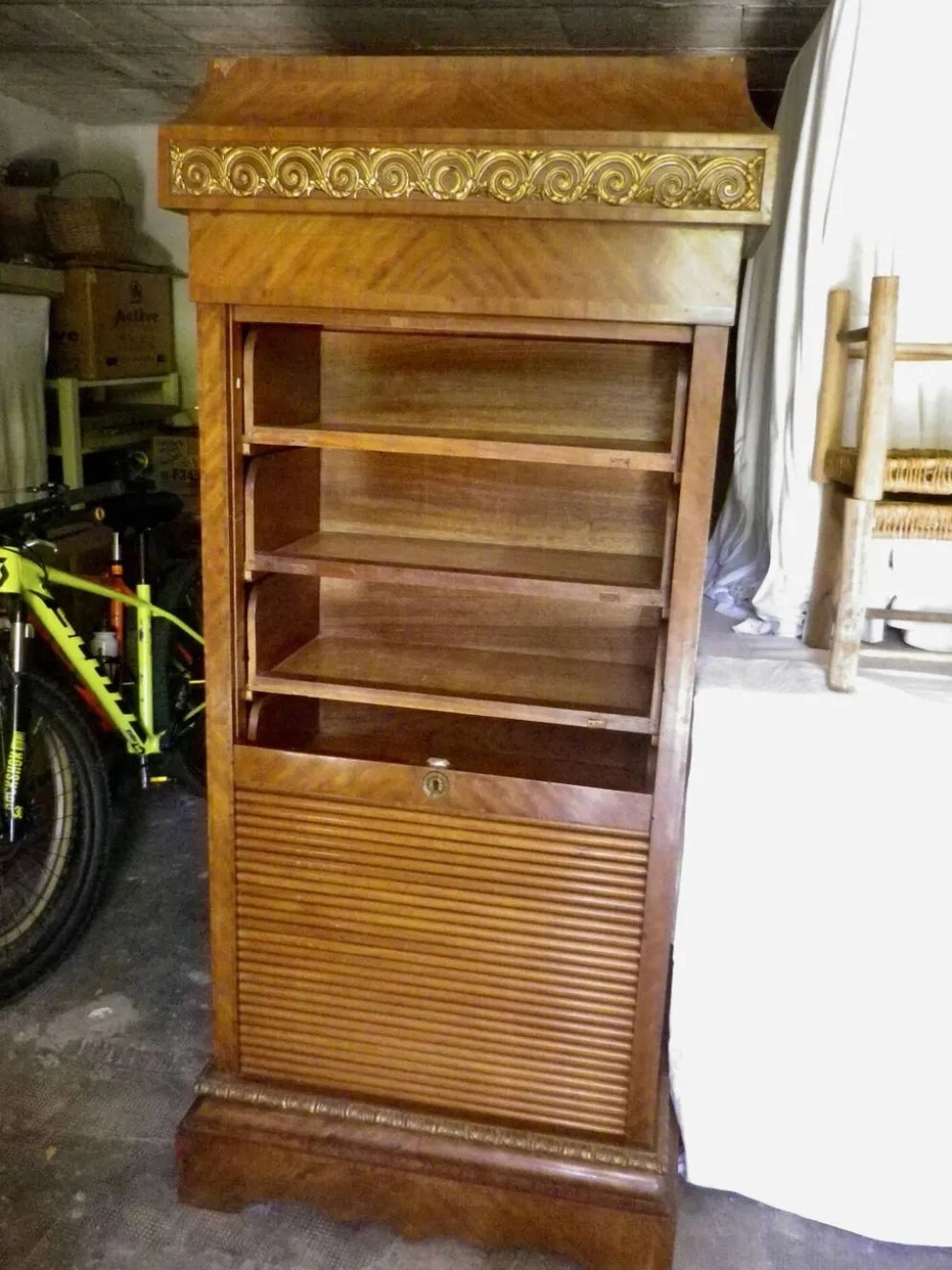 Meuble à rideau classeur meuble bureau ancien acajou et bronze doré